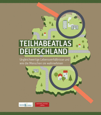 Grafik zum Teilhabe-Atlas, Quelle. Berlin-Institut; zu sehen: grüne Deutschlandkarte mit Lupe