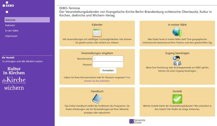 Screenshot von der EKBO Internetseite für den Veranstaltungskalender.