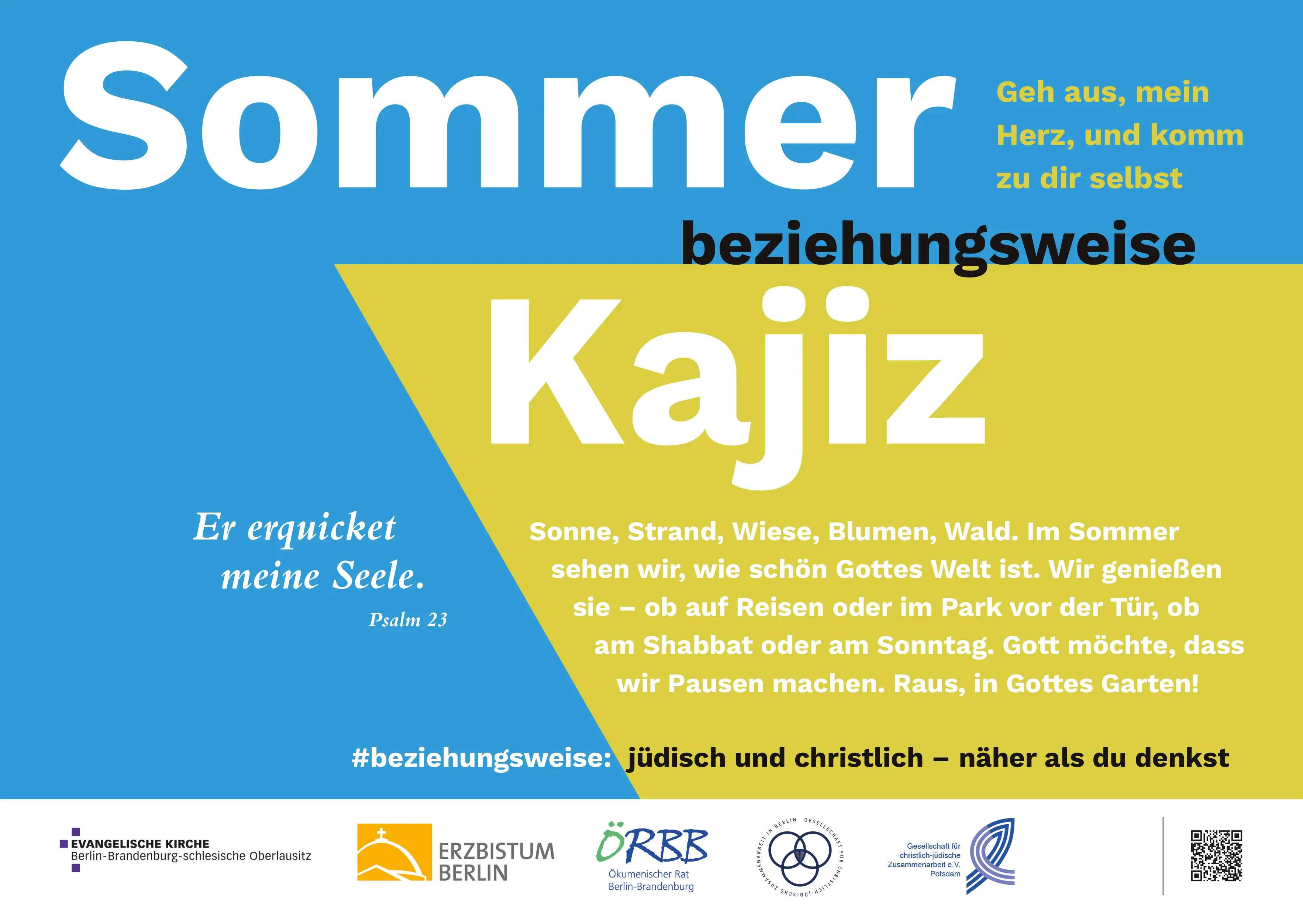 Blau-grüner Hintergrund mit der Aufschrift ,,Sommer beziehungsweise Kajiz''.