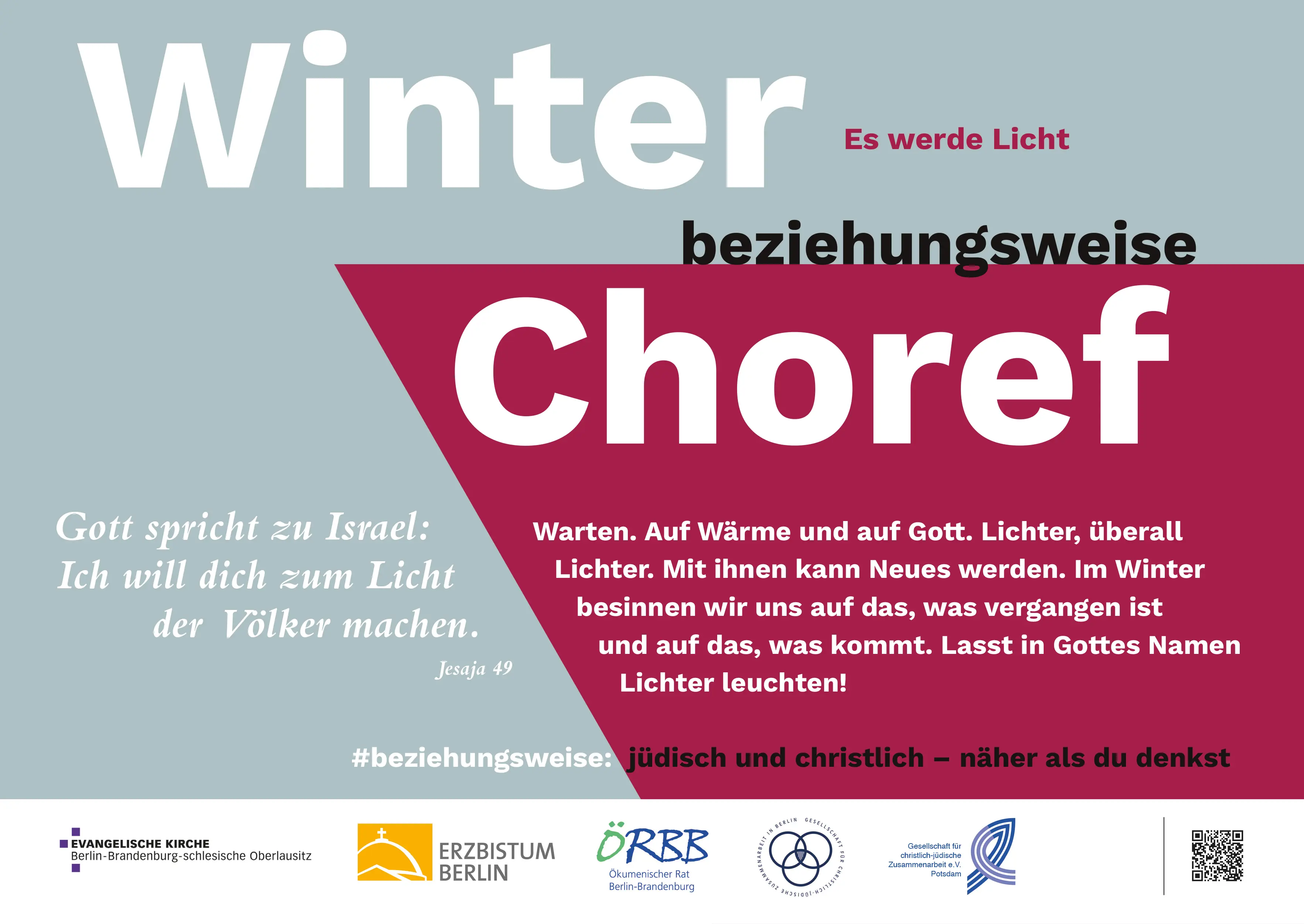Grau-roter Hintergrund mit der Aufschrift ,,Winter beziehungsweise Choref''.