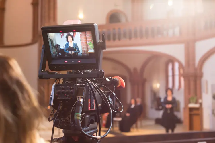 Aufnahme Fernsehgottesdienst aus der Gethsemanekirche in Berlin.