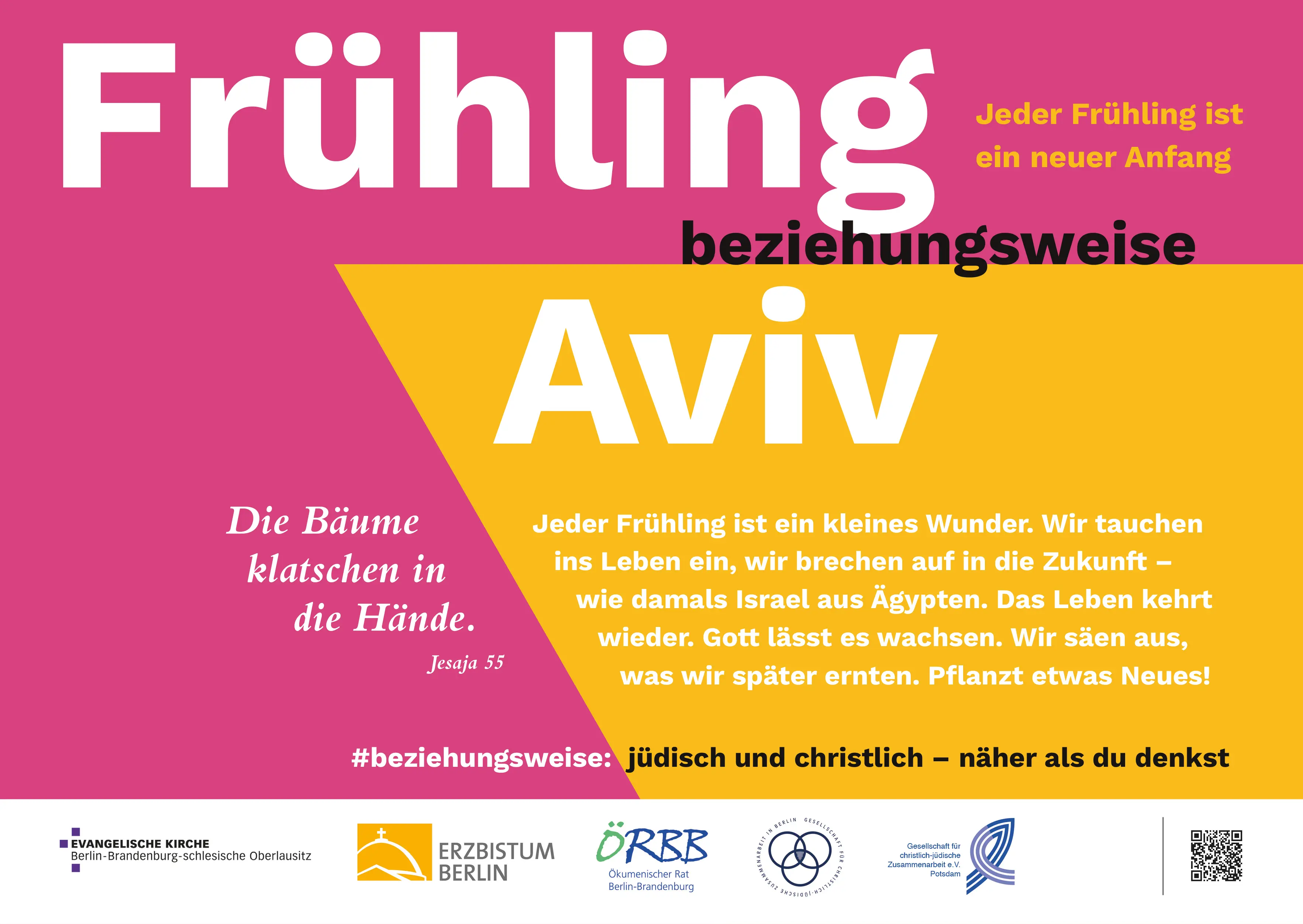 Rosa und gelbfarbener Hintergrund mit der Aufschrift ,,Frühling beziehungsweise Aviv''.