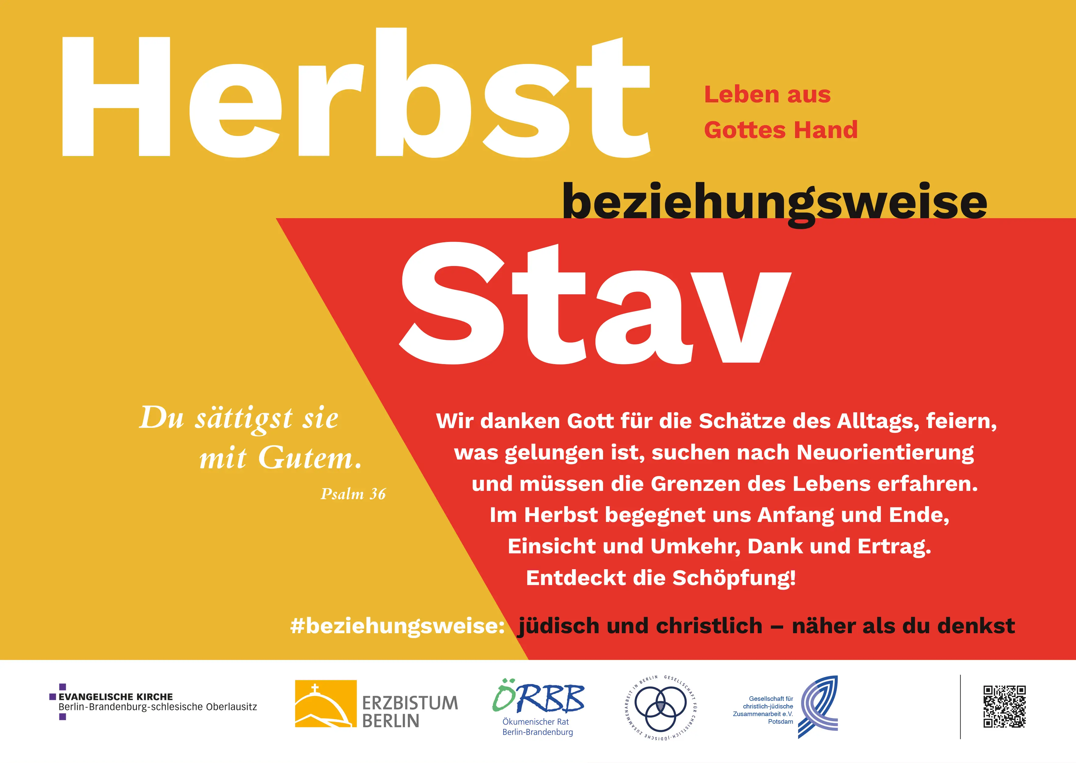 Gelb-roter Hintergrund mit der Aufschrift ,,Herbst beziehungsweise Stav''.