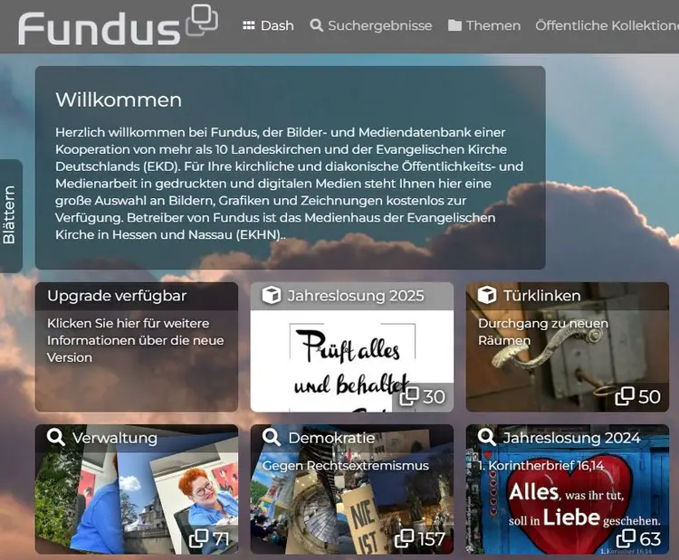 Screenshot der Fundus Startseite, auf der verschiedene Ordner für Bilder zu sehen sind.