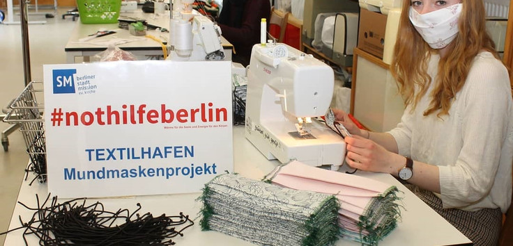 Mundschutzproduktion im Textilhafen Berlin, Foto: Berliner Stadtmission