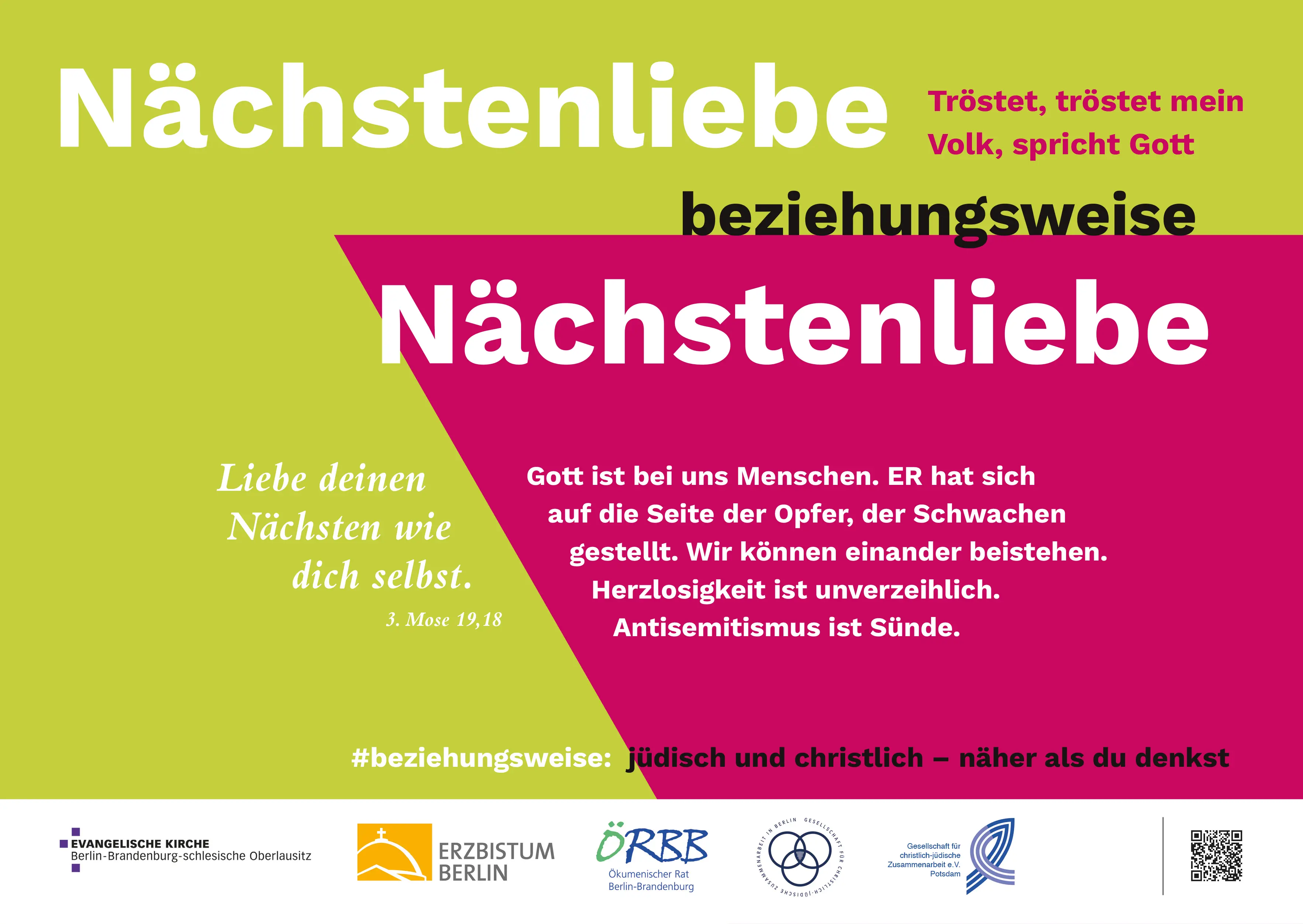 Rosa-grüner Hintergrund mit der Aufschrift ,,Nächstenliebe beziehungsweise Nächstenliebe''.