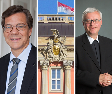 Markus Dröge (EKBO), Heiner Koch (Erzbistum), in der Mitte: Landtag Brandenburg, Quelle: die jeweiligen Institutionen, Collage: EKBO
